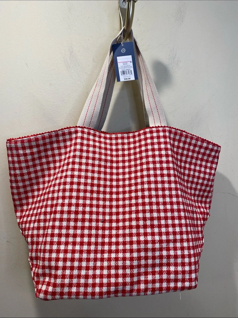 Universal Threads Reversable Red Gingham Canvas  Tote Bag  NWT